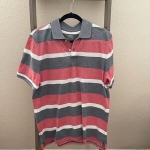 Striped Polo Shirt - Gray and Red